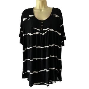 Netsmile 4XL Black & White Print Knit Top Blouse Tunic Short Sleeves